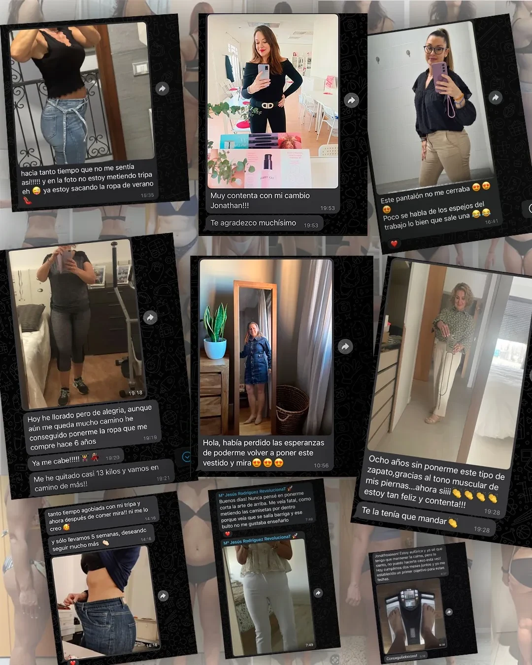 Collage de conversaciones reales de mujeres de RevolucionaT